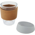 Lidan 360 ml borosilicate glass tumbler with cork grip and silicone lid