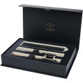 Parker IM achromatic ballpoint and rollerball pen set with gift box (black/blue ink)