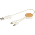 Chechia 5-in-1 recycled plastic 30 cm data sync and 27W fast charge cable with bamboo details