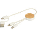 Chechia 5-in-1 recycled plastic 30 cm data sync and 27W fast charge cable with bamboo details