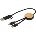 Chechia 5-in-1 recycled plastic 30 cm data sync and 27W fast charge cable with bamboo details