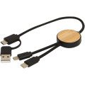 Chechia 5-in-1 recycled plastic 30 cm data sync and 27W fast charge cable with bamboo details