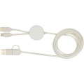 Chechia 5-in-1 recycled plastic 150 cm data sync and 27W fast charge cable with bamboo details