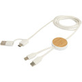 Chechia 5-in-1 recycled plastic 150 cm data sync and 27W fast charge cable with bamboo details