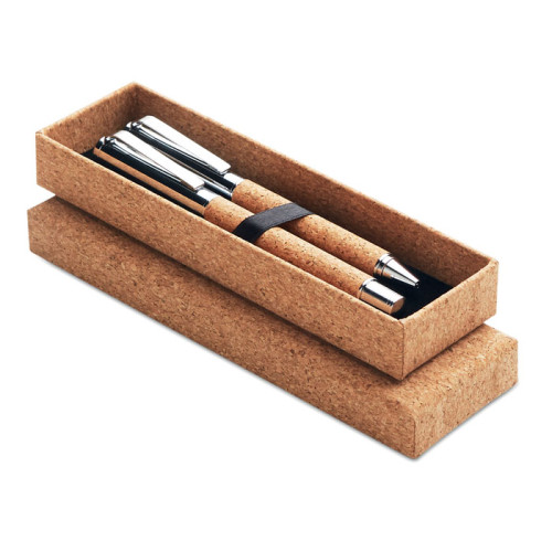 QUERCUS Metal Ball pen set in cork box