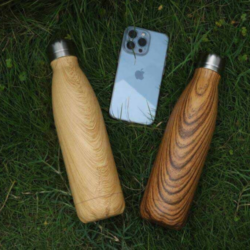 GEYER - Hans Larsen Stainless Steel Water Bottle with Wood Print - Yellow