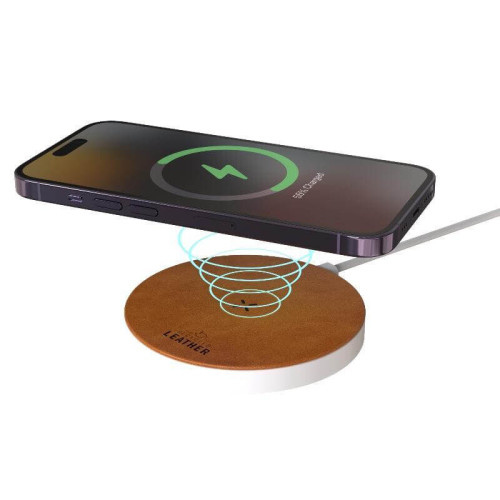 ANZIO - Recycled Leather 15W Wireless Charger - White/Tan