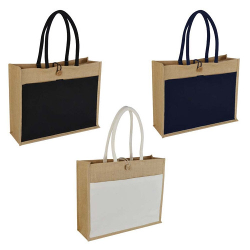 MONCLOVA - Jute Bag with Canvas Pocket - Blue