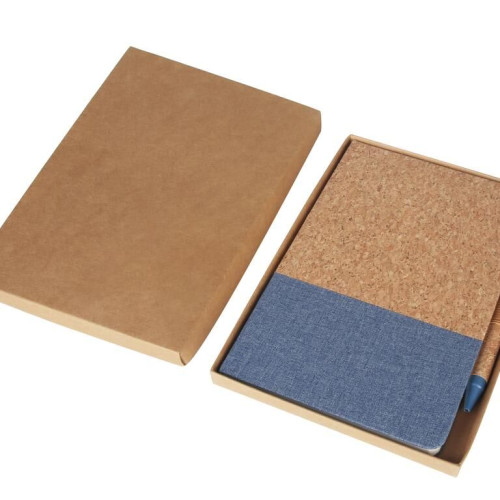 BORSA - eco-neutral A5 Cork Fabric Hard Cover Notebook and Pen Set - Blue