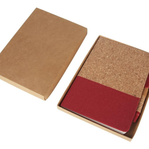 BORSA - eco-neutral A5 Cork Fabric Hard Cover Notebook and Pen Set - Red