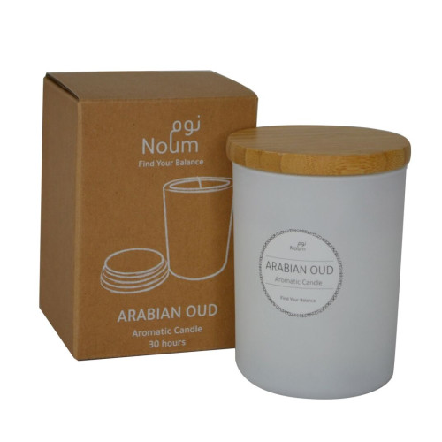 NOUM - Arabic Oudh Scented Glass Candle with Bamboo Lid - White