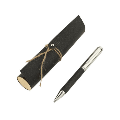KORU - eco-neutral Metal Pen with Recycled Leather Barrel - Black