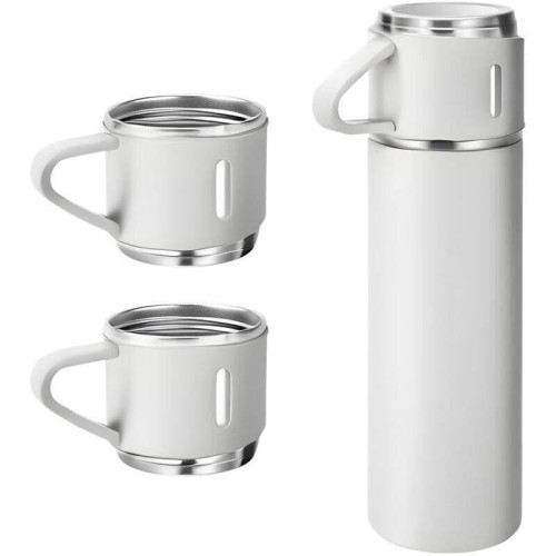 SAFFLE - Giftology Family Set of Vacuum Flask & Two Cups - White