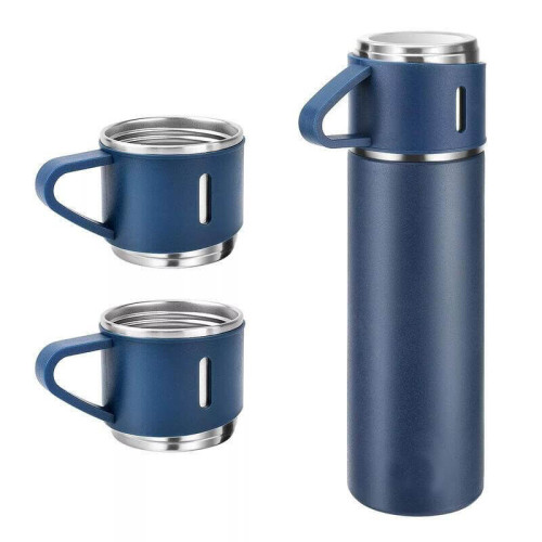 SAFFLE - Giftology Family Set of Vacuum Flask & Two Cups - Navy Blue