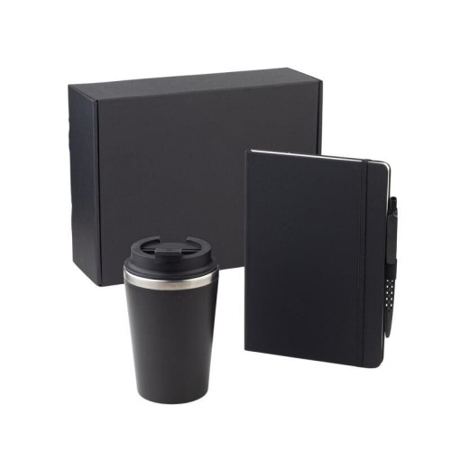 KOKSI - Giftology Set of Double Walled Tumbler, A5 Notebook and Pen - Black