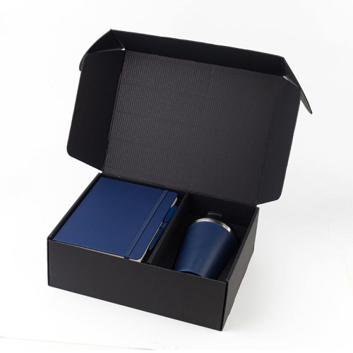 KOKSI - Giftology Set of Double Walled Tumbler, A5 Notebook and Pen - Navy Blue