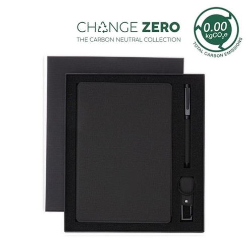 CHANGE ZERO Sustainable Gift Set with Refillable Notebook, Pen & USB Keychain - Black