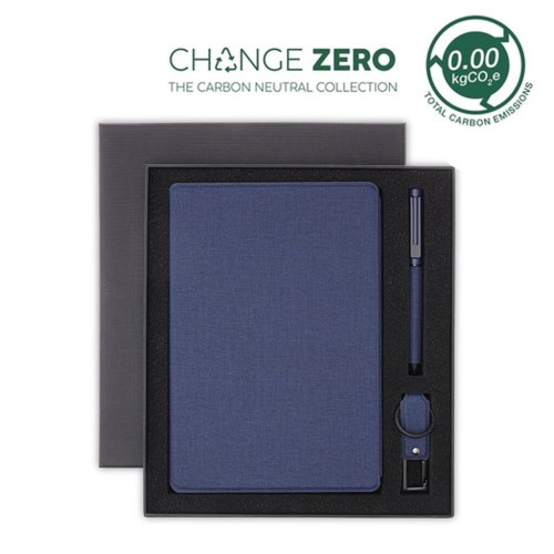 CHANGE ZERO Sustainable Gift Set with Refillable Notebook, Pen & USB Keychain - Navy
