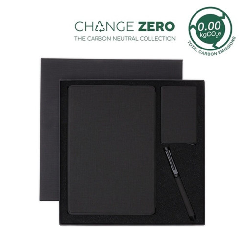 CHANGE ZERO Sustainable Gift Set with Refillable Notebook, Pen & Cardholder - Black