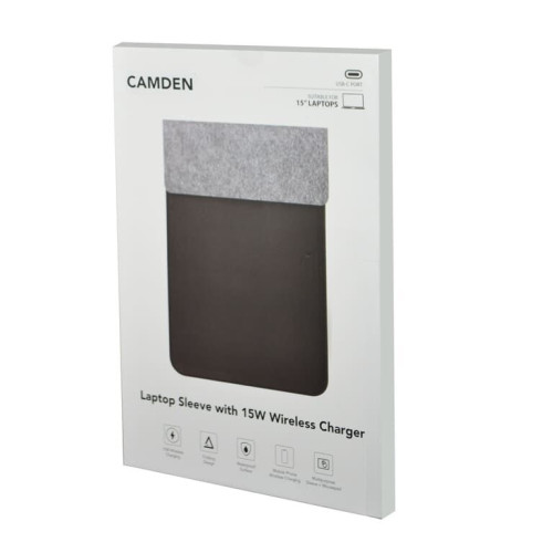 CAMDEN - Giftology 14" Felt Laptop Sleeve With 15W Magnetic Charger - Black