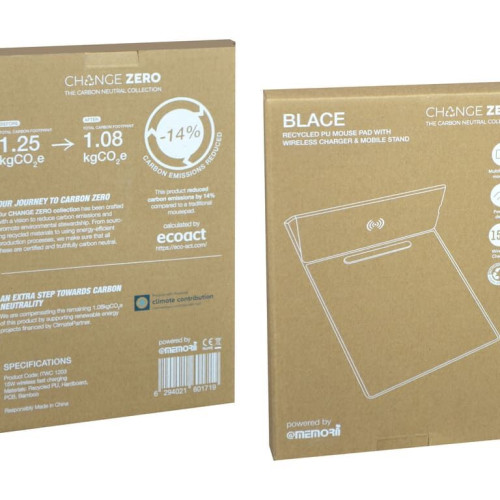BLACE - CHANGE ZERO Recycled PU 15W Wireless Mousepad & Desk Organizer - Black
