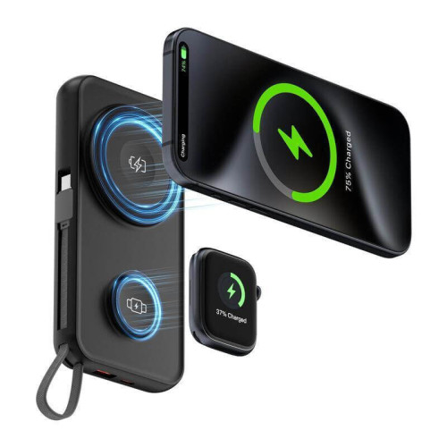 ROTTERDAM - @memorii® 10,000mAh Universal Wireless Powerbank with inbuilt cables - Black