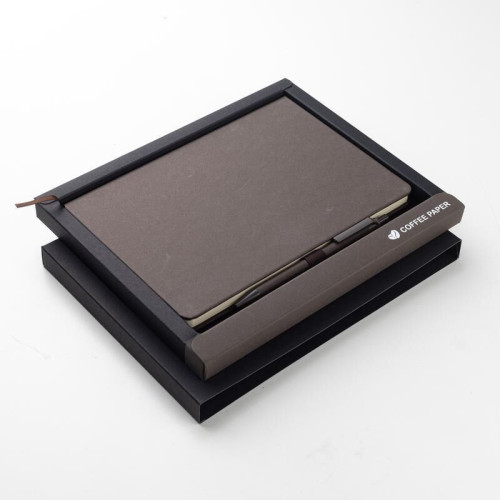 ABULA - eco-neutral® A5 Hard Cover Notebook & Pen Set - Coffee Paper