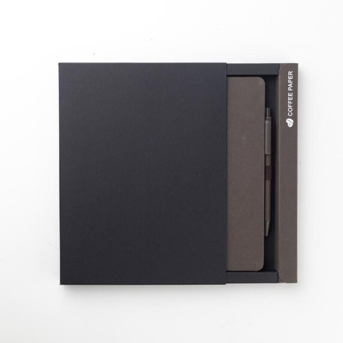 ABULA - eco-neutral® A5 Hard Cover Notebook & Pen Set - Coffee Paper