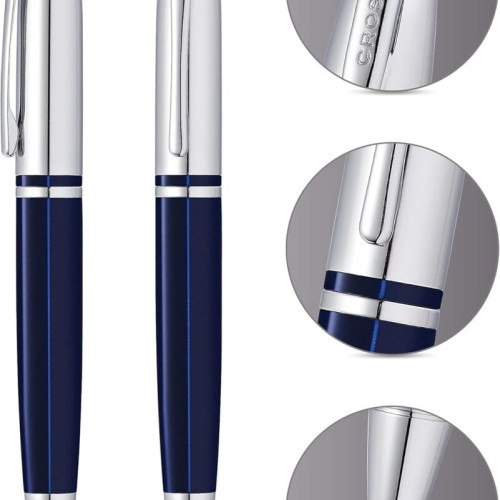 Cross Calais™ Chrome/Blue Lacquer with Polished Chrome Appointments Ballpoint Pen