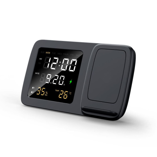 RISE - Giftology Digital Alarm Clock & Wireless Charger - Black