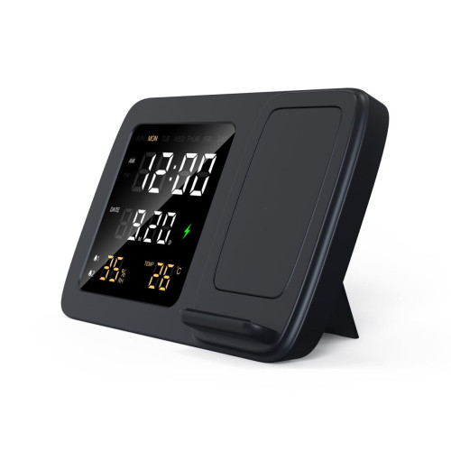 RISE - Giftology Digital Alarm Clock & Wireless Charger - Black
