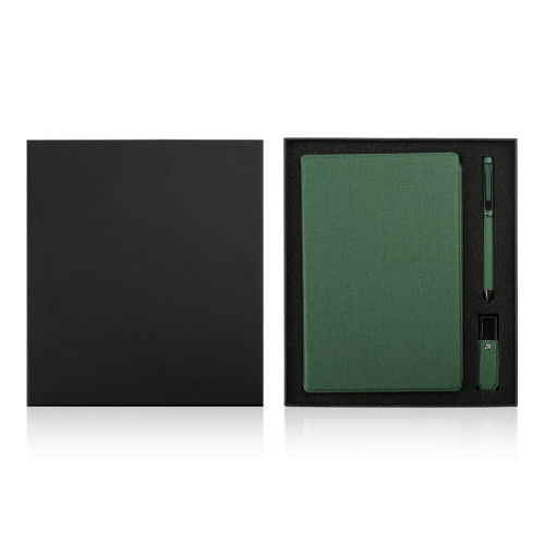 LENZEN - CHANGE ZERO Sustainable Gift Set with Refillable Notebook, Pen & USB Keychain - Green