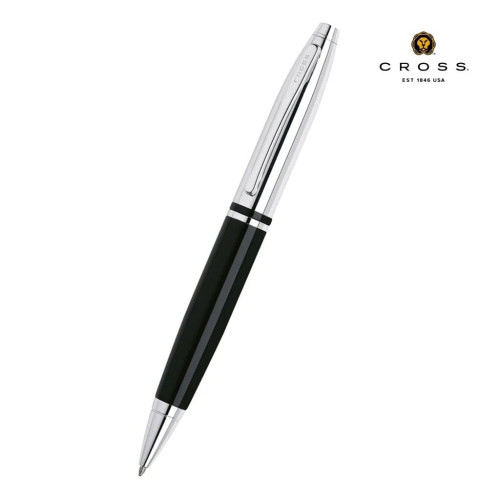 Cross Calais™ Chrome/Black Lacquer with Polished Chrome Appointments Ballpoint Pen (Blue Ink)