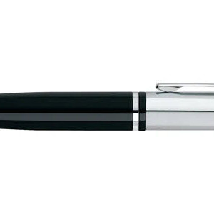Cross Calais™ Chrome/Black Lacquer with Polished Chrome Appointments Ballpoint Pen (Blue Ink)
