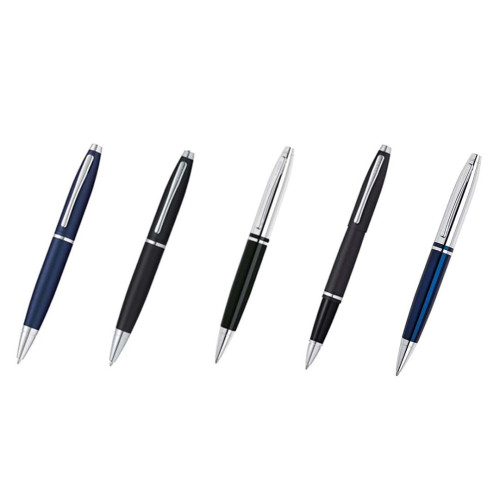 Cross Calais™ Chrome/Black Lacquer with Polished Chrome Appointments Ballpoint Pen (Blue Ink)