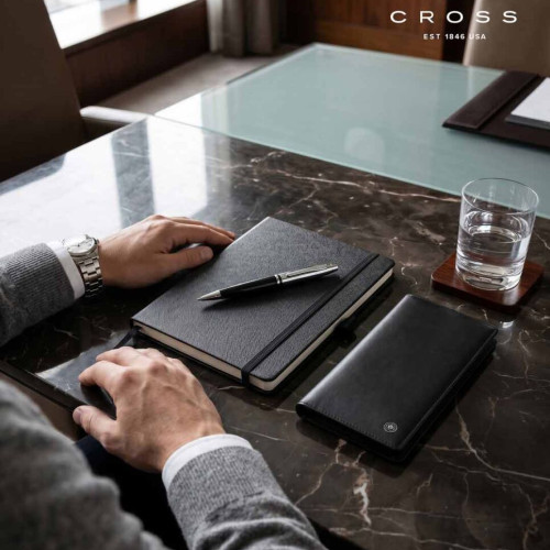 Cross Calais™ Chrome/Black Lacquer with Polished Chrome Appointments Ballpoint Pen (Blue Ink)