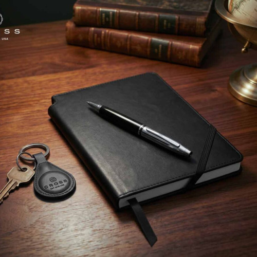 Cross Calais™ Chrome/Black Lacquer with Polished Chrome Appointments Ballpoint Pen (Blue Ink)