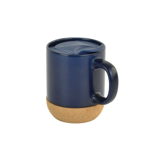 LUCCA - Giftology Ceramic Mug with Cork and Lid - Navy Blue