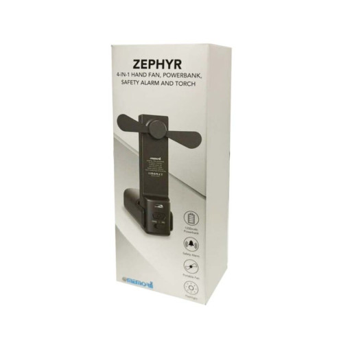 ZEPHYR - @memorii 4-in-1 Fan Powerbank, Safety Alarm & Torch - Black