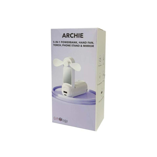 ARCHIE - Giftology 5-in-1 Powerbank Fan with Torch, Phone Holder & Mirror
