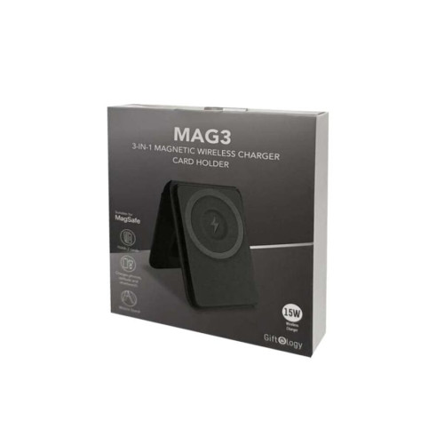 MAG3 - Giftology 3-in-1 Magnetic Wireless Charger Card Holder - Black