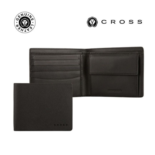 CROSS Saffiano Leather 4CC Bifold Wallet with Coin Pocket - Black