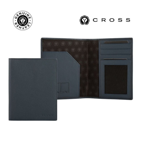 CROSS Saffiano Leather 4CC Passport Cover - Navy Blue