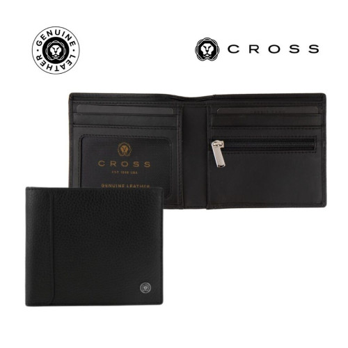 CROSS Pebble Leather 6CC Classic Fold Wallet with 6CC Cardholder - Black