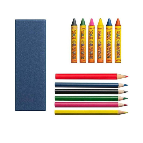 RUBA - Giftology Set of Color Pencils & Crayons in Denim Paper Box