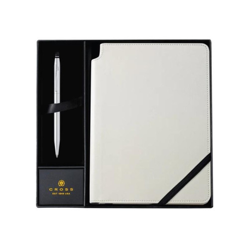 Cross Click™ Chrome Ballpoint Pen with Classic White Journal Gift Set