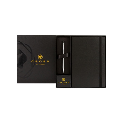 Cross Click™ Chrome Ballpoint Pen & A5 Hardcover Notebook Gift Set - Black