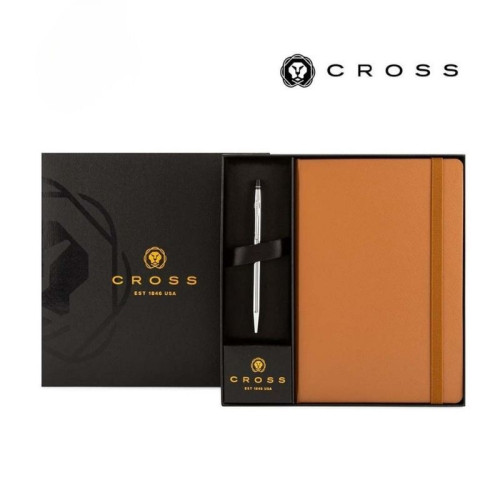 Cross Click™ Chrome Ballpoint Pen & A5 Hardcover Notebook Gift Set - Mocha