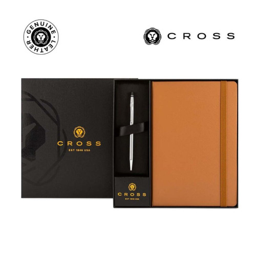 Cross Click™ Chrome Ballpoint Pen & A5 Hardcover Notebook Gift Set - Mocha