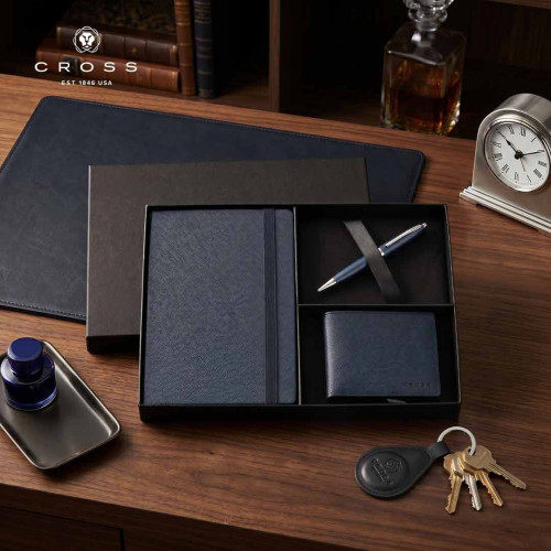 Cross Calais™ Ballpoint Pen with Notebook and Bifold Wallet Gift Set - Blue
